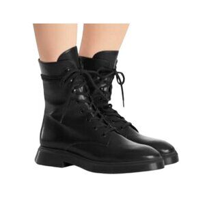 Stuart Weitzman Mckenzee black Leather lace up Combat Boots neutral quiet lux